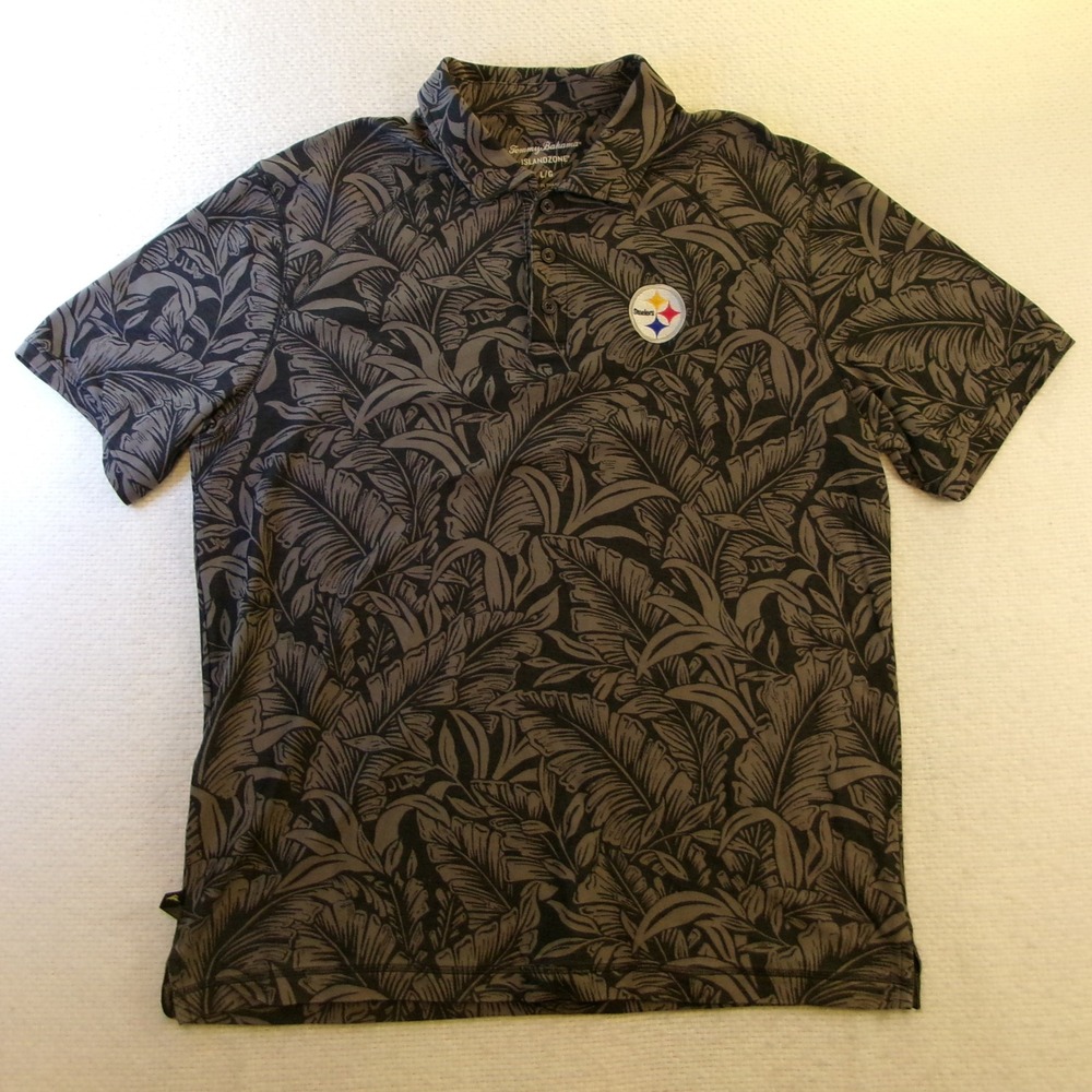 Tommy‎ Bahama Mens Large Polo Shirt Grey Steelers NFL Tropical IslandZone
